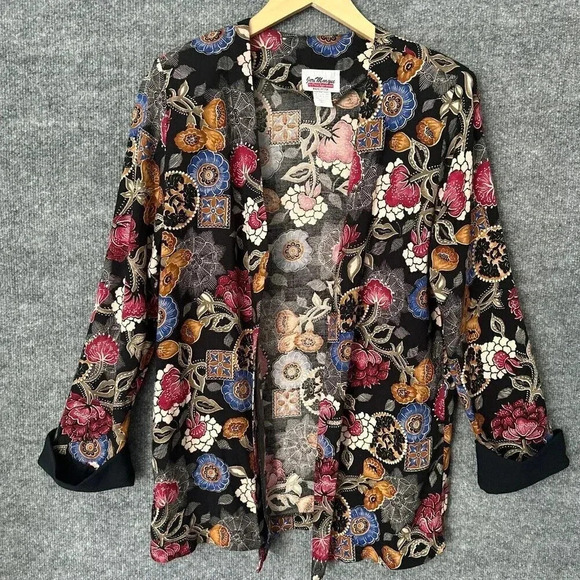Vintage Artsy Floral Cardigan Womens Small Colorful Open Front Granny Top - Picture 2 of 13